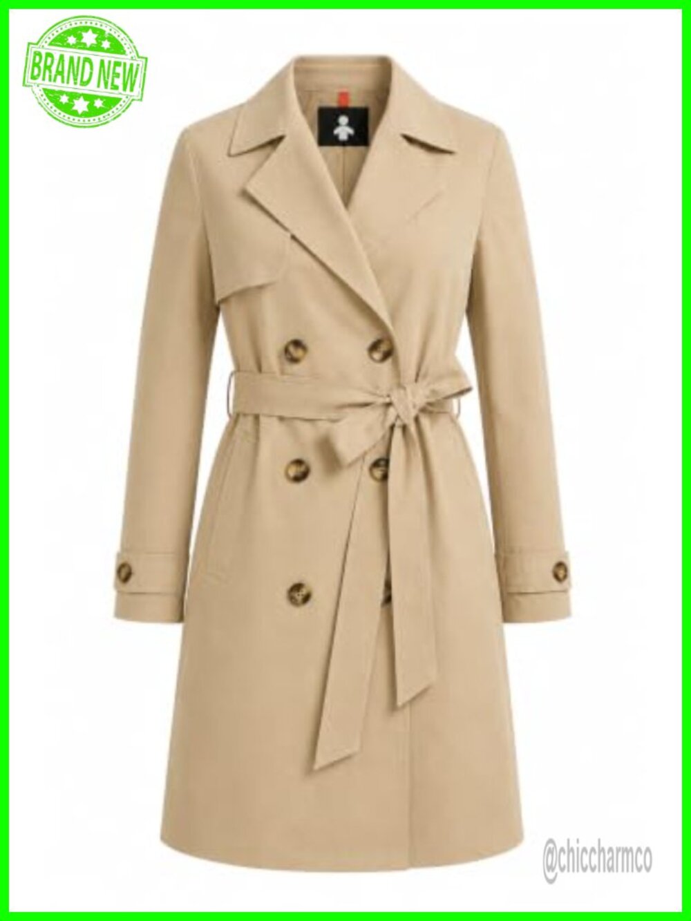 Waterproof Double Breasted Belted Trench Coat Lightweight Long Rain Coat